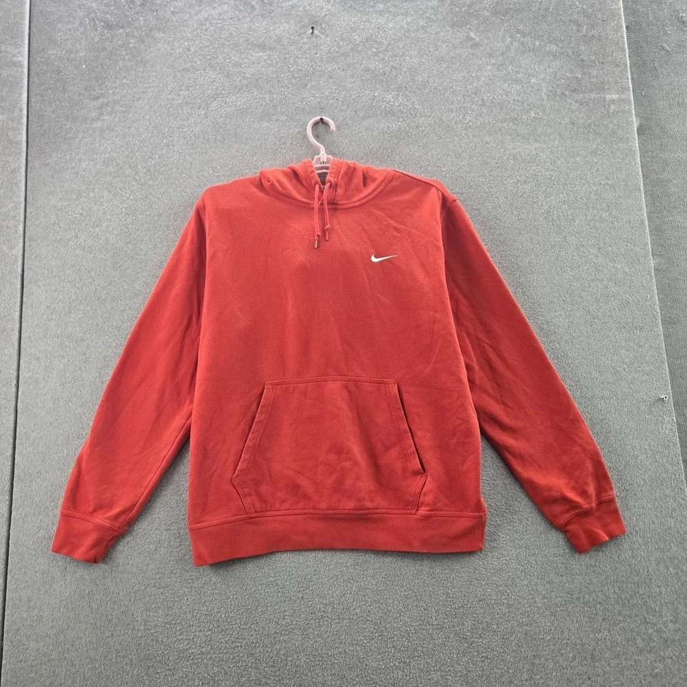 Nike Men Hoodie XL Red Fleece Mini Swoosh Logo Embroidered Long‎ Sleeve